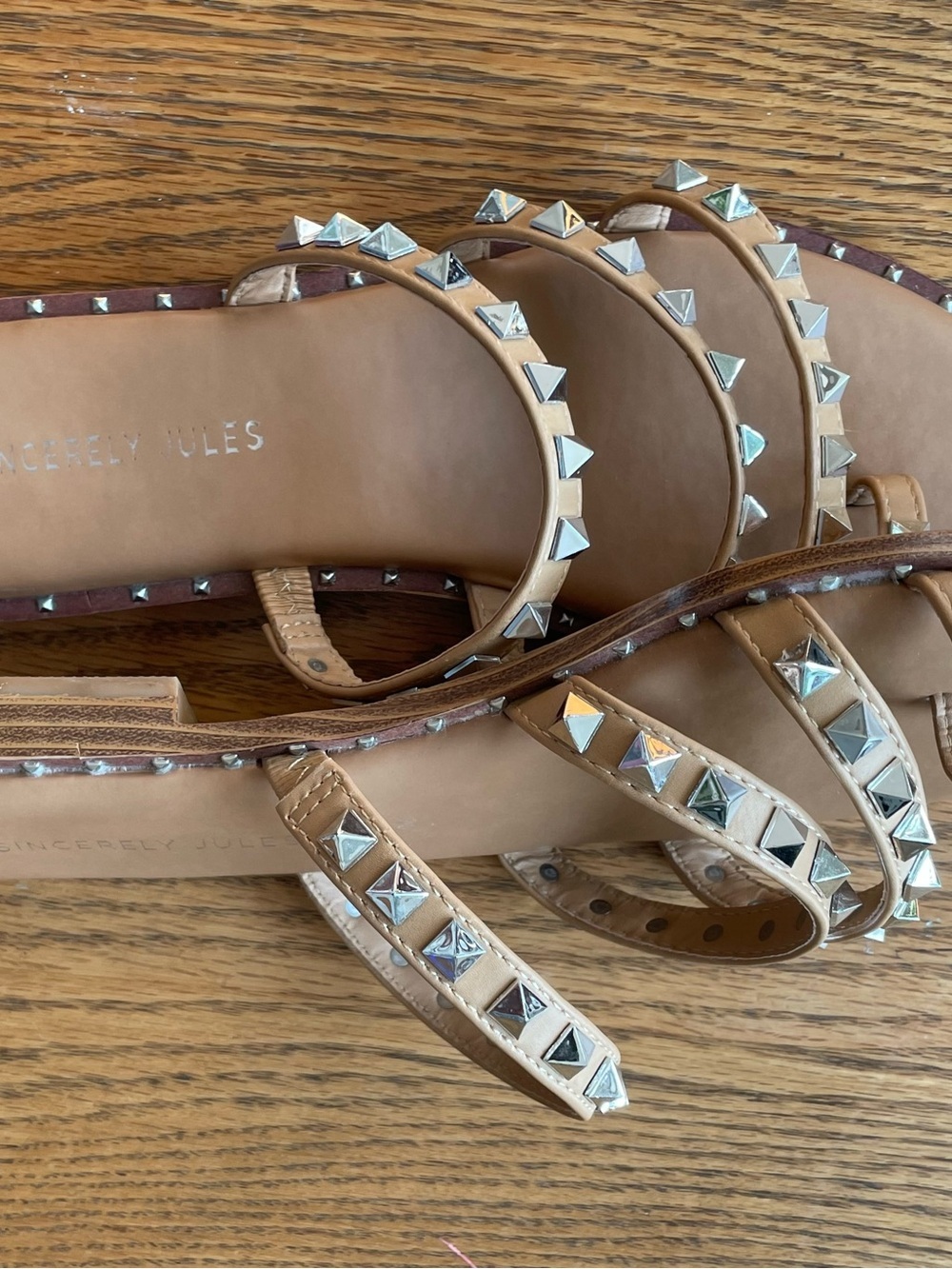 Sincerly Jules Studded Nude Multi-strap Slide Sandals SZ 7.5 - Picture 5 of 6